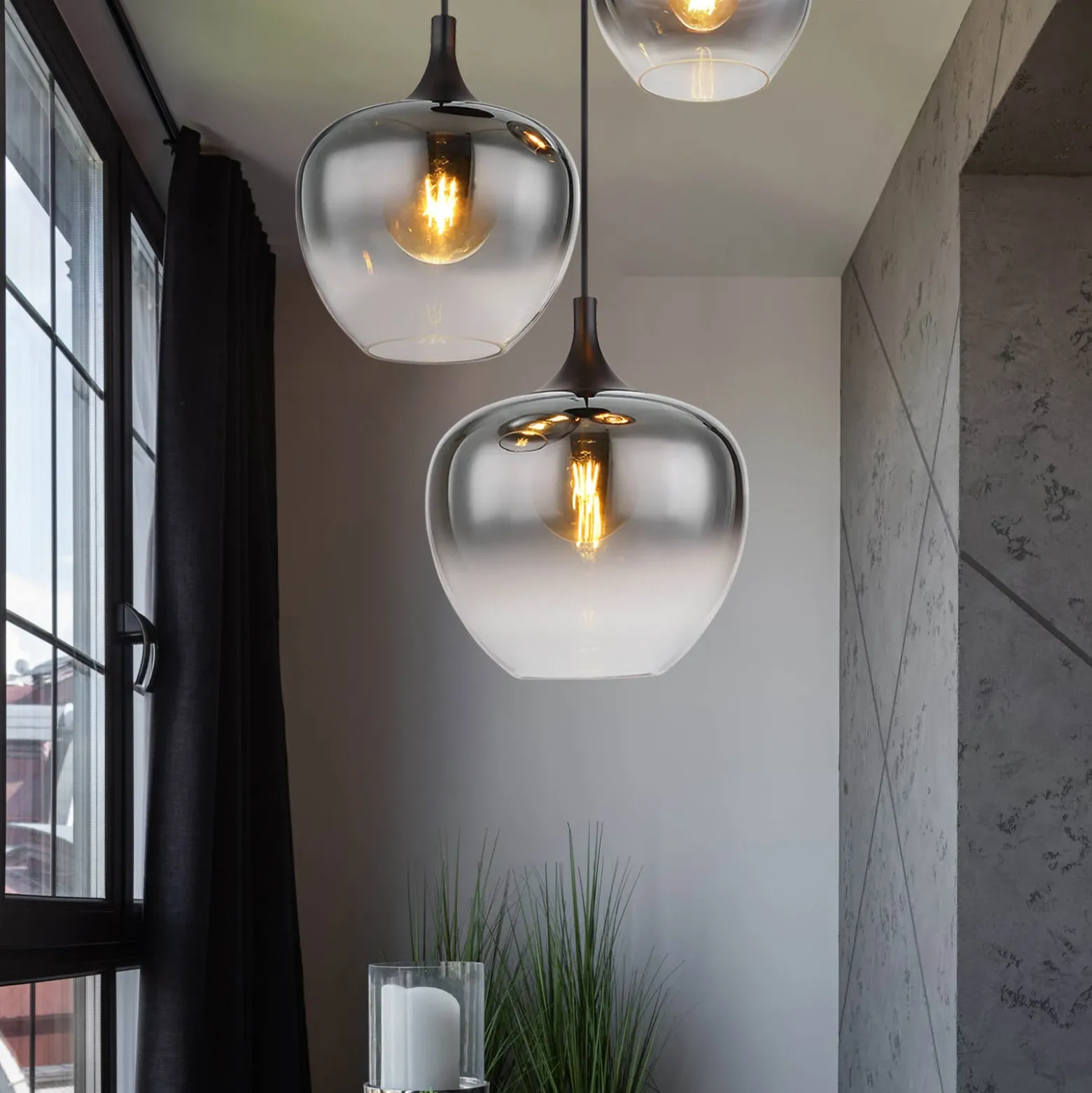 Lámpara colgante Maxy, Ø 48 cm, gris humo, cristal, 3 luces.