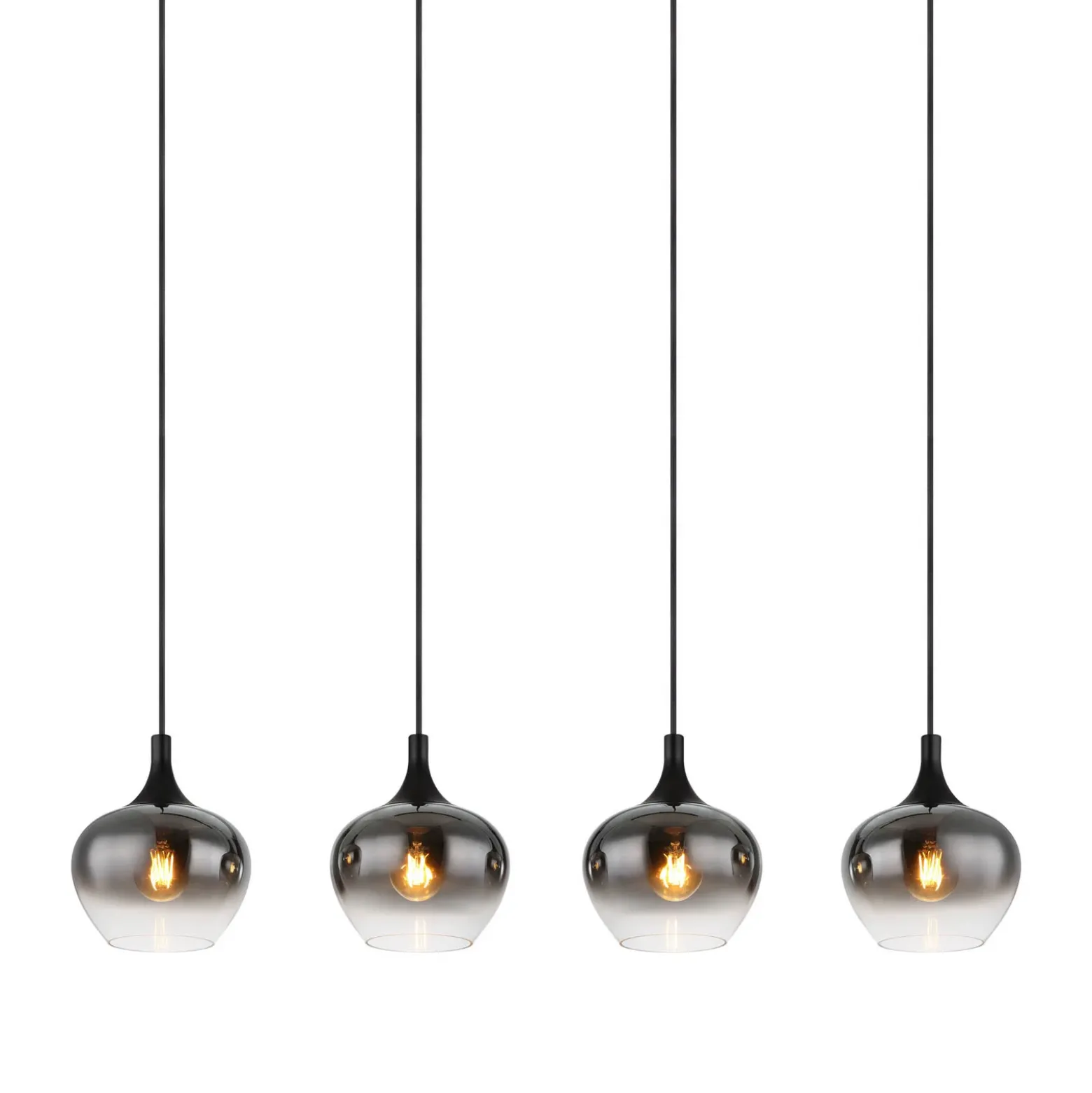 Lámpara colgante Maxy, longitud 100 cm, gris humo, cristal, 4 luces.