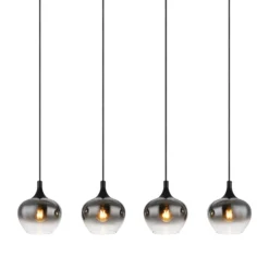 Lámpara colgante Maxy, longitud 100 cm, gris humo, cristal, 4 luces.