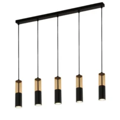Lámpara colgante Merrygold, negro/ámbar, metal, GU10, 5 luces.