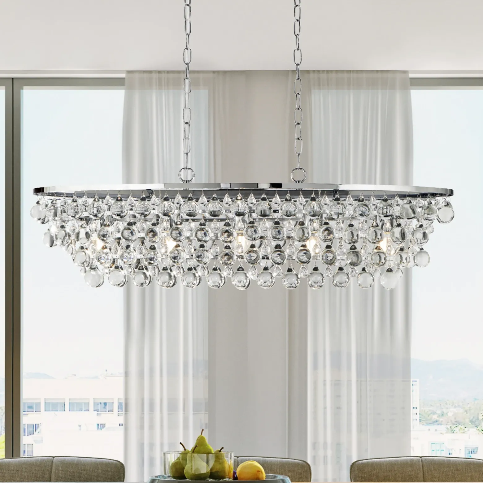 Lámpara colgante Michelle, cromo/claro, cristal, 92 cm, E27