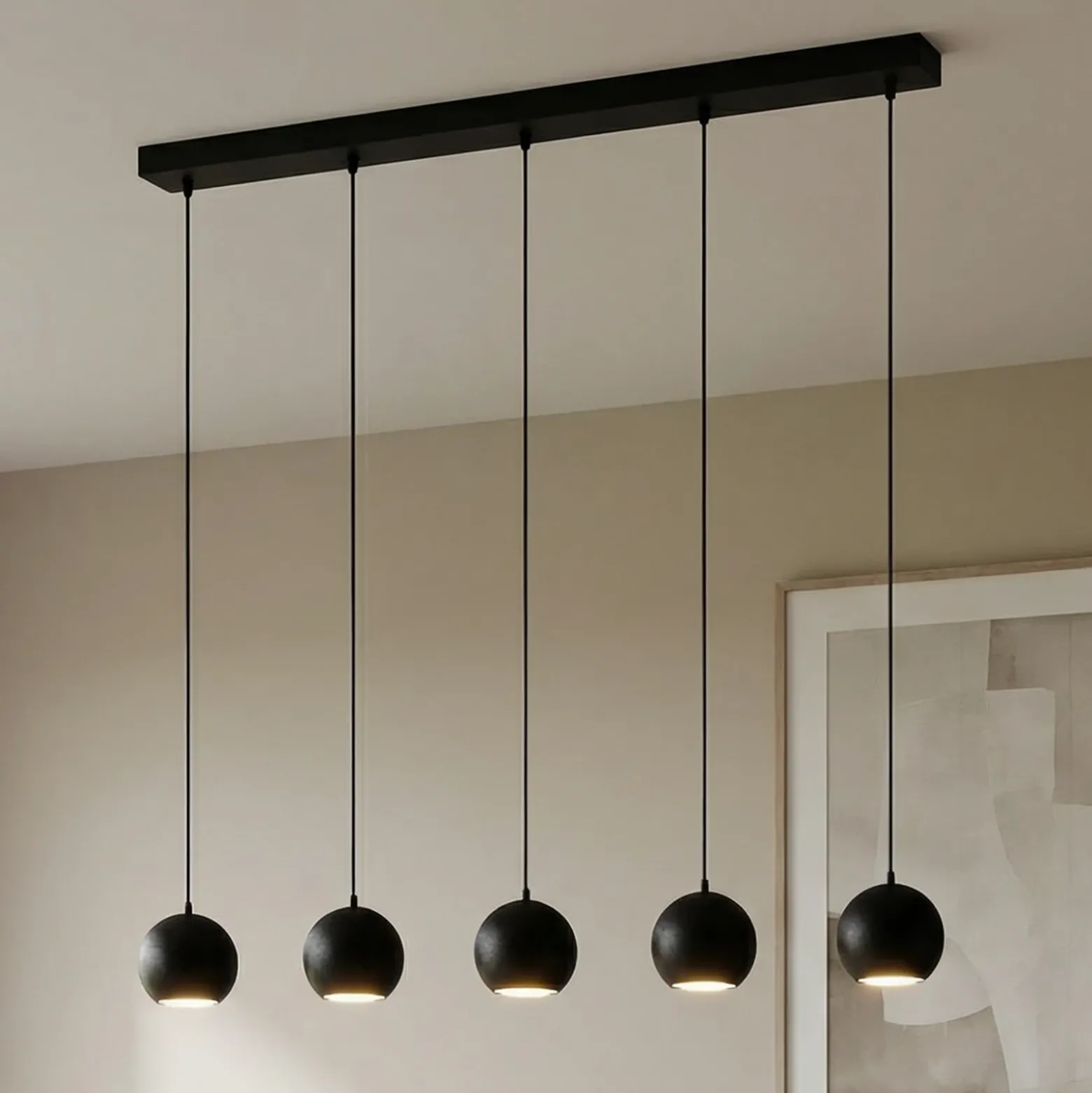 Lámpara colgante Midway, negra, 5 luces, 105 cm de largo, GU10