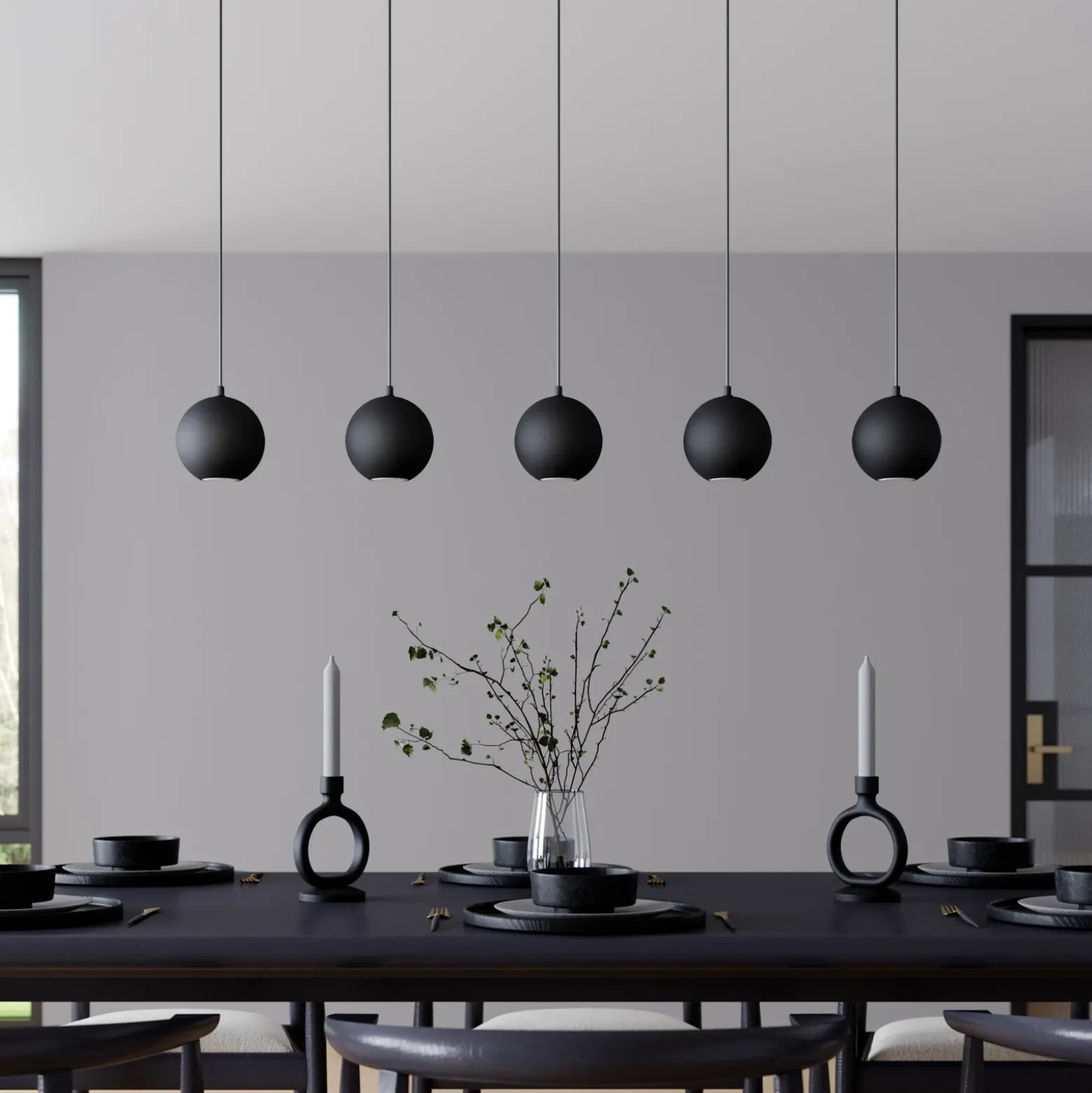Lámpara colgante Midway, negra, 5 luces, 105 cm de largo, GU10