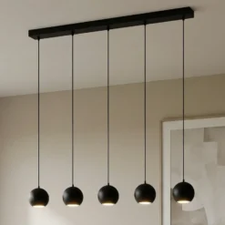 Lámpara colgante Midway, negra, 5 luces, 105 cm de largo, GU10
