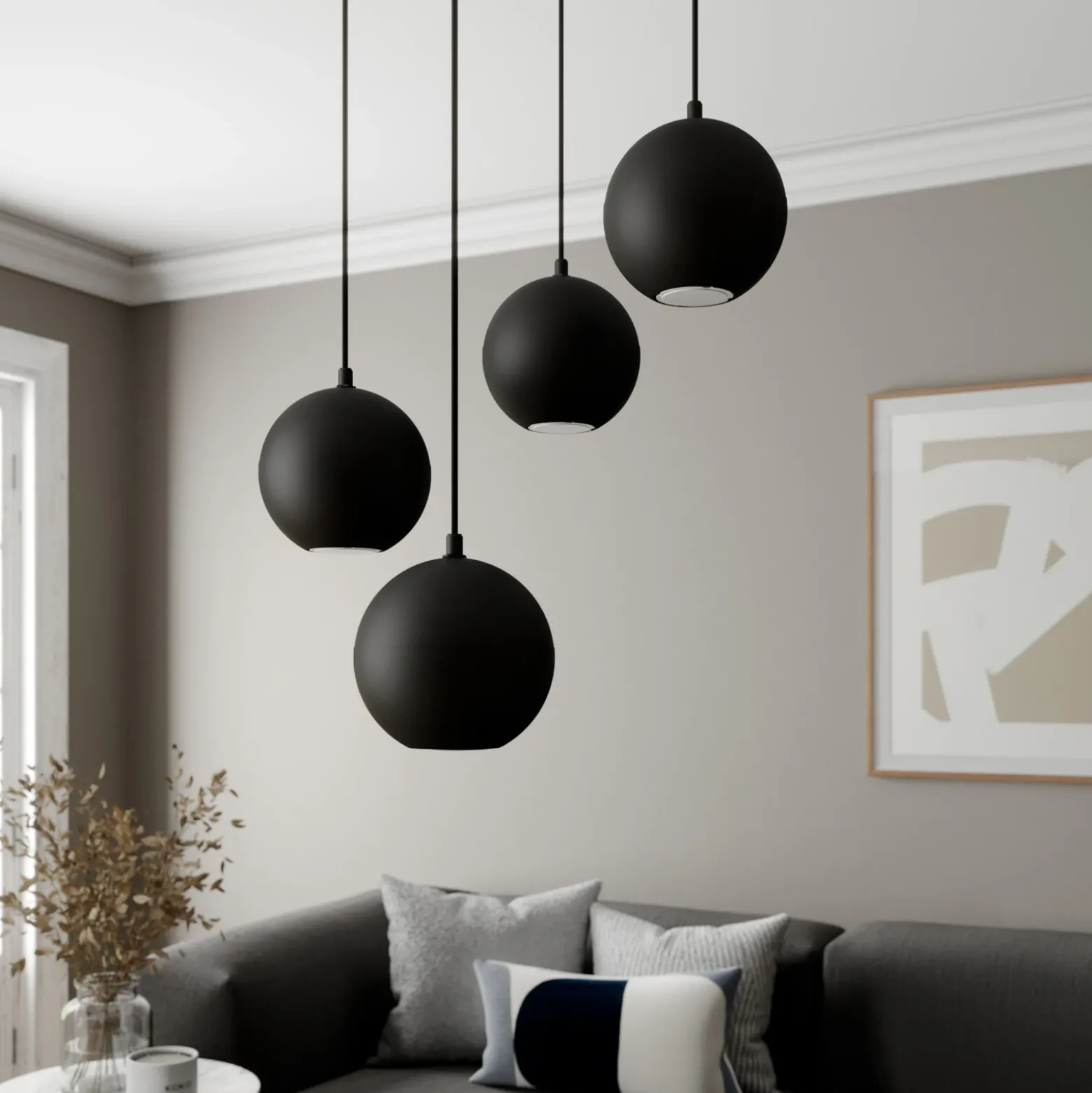 Lámpara colgante Midway, negra, 4 luces, Ø 35 cm, GU10