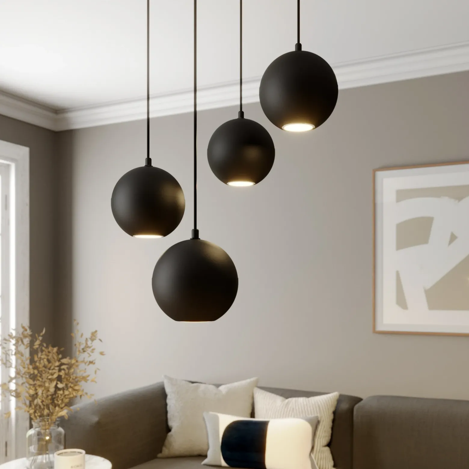 Lámpara colgante Midway, negra, 4 luces, Ø 35 cm, GU10