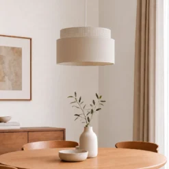 Lámpara colgante Milano, crudo/beige, Ø 45 cm, tejido, E27