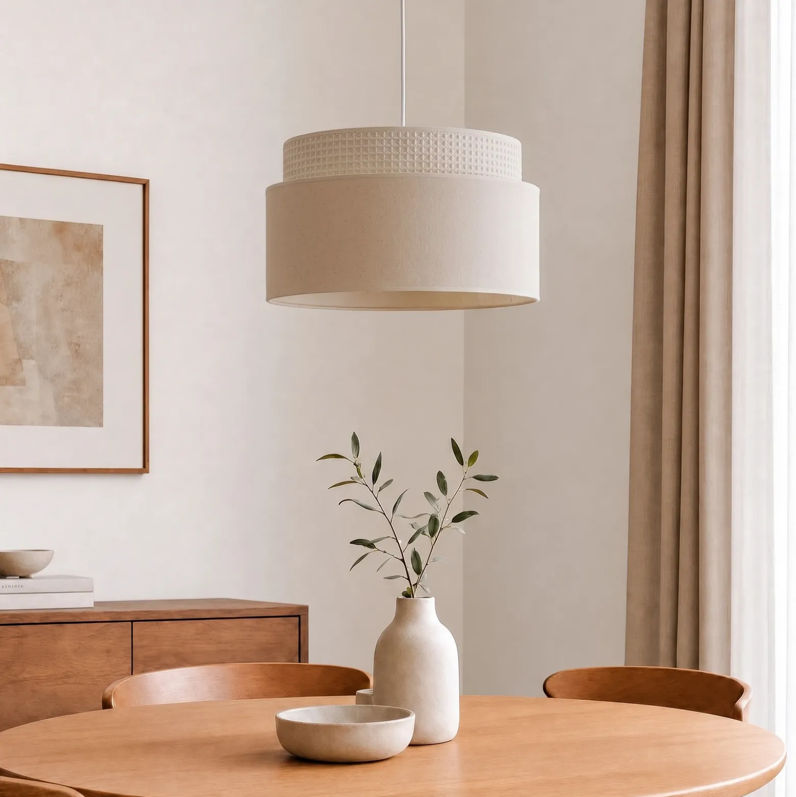 Lámpara colgante Milano, crudo/beige, Ø 45 cm, tejido, E27