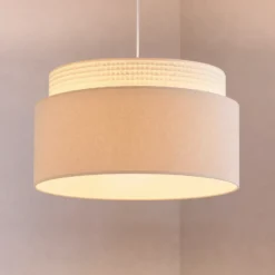 Lámpara colgante Milano, crudo/beige, Ø 45 cm, tejido, E27