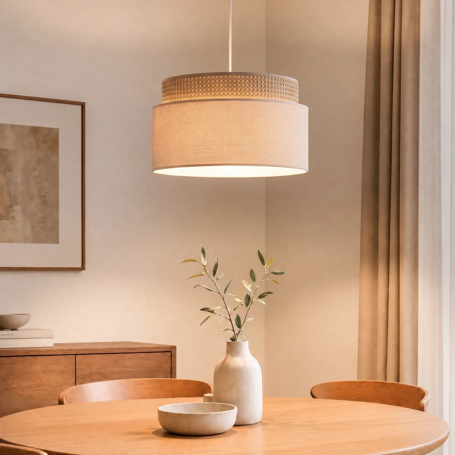 Lámpara colgante Milano, marrón café/beige, Ø 45 cm, tejido, E27