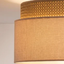 Lámpara colgante Milano, marrón café/beige, Ø 45 cm, tejido, E27