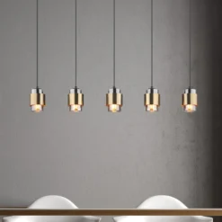 Lámpara colgante Milley, longitud 105 cm, color latón, 5 luces.