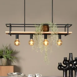 Lámpara colgante Milonga, negra, longitud 100 cm, metal/madera