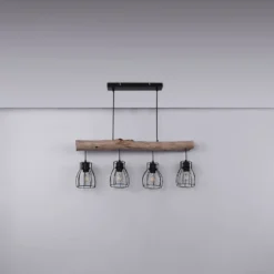 Lámpara colgante Mina, longitud 83 cm, negro/marrón, 4 luces.