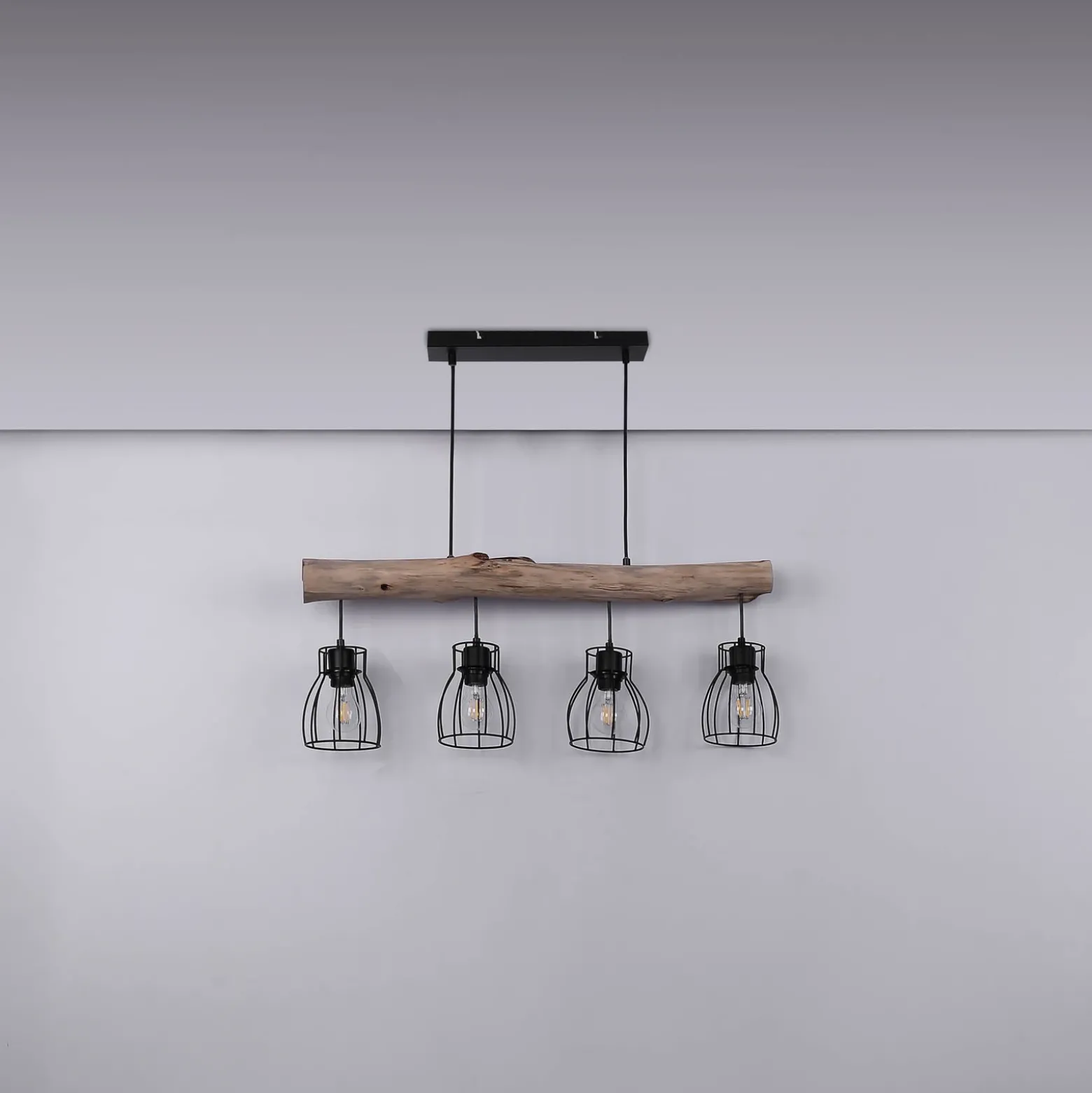 Lámpara colgante Mina, longitud 83 cm, negro/marrón, 4 luces.