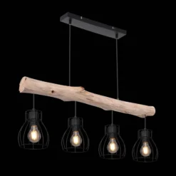 Lámpara colgante Mina, longitud 83 cm, negro/marrón, 4 luces.