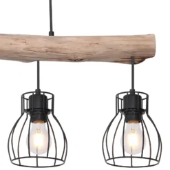 Lámpara colgante Mina, longitud 83 cm, negro/marrón, 4 luces.