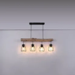 Lámpara colgante Mina, longitud 83 cm, negro/marrón, 4 luces.