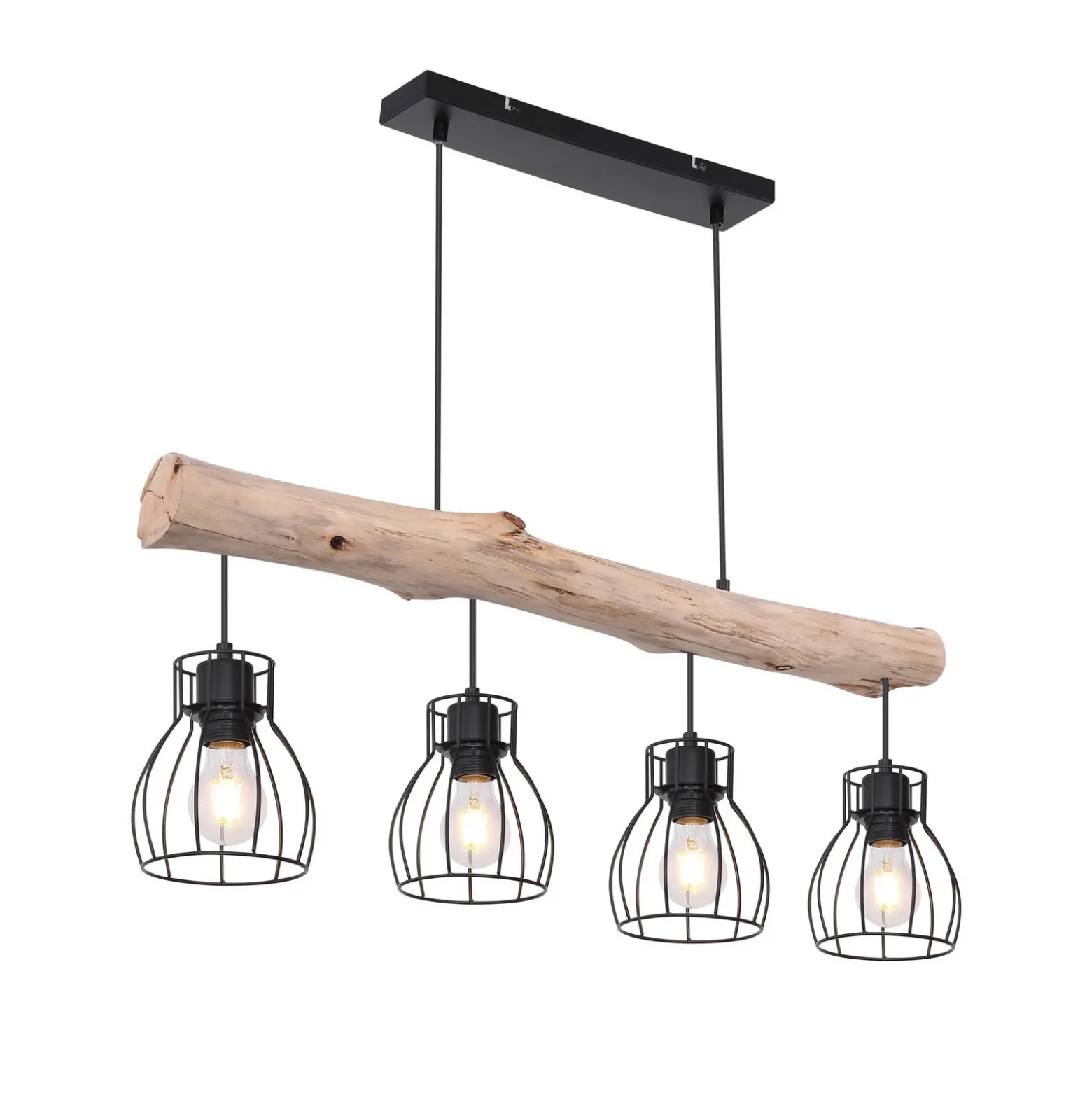 Lámpara colgante Mina, longitud 83 cm, negro/marrón, 4 luces.