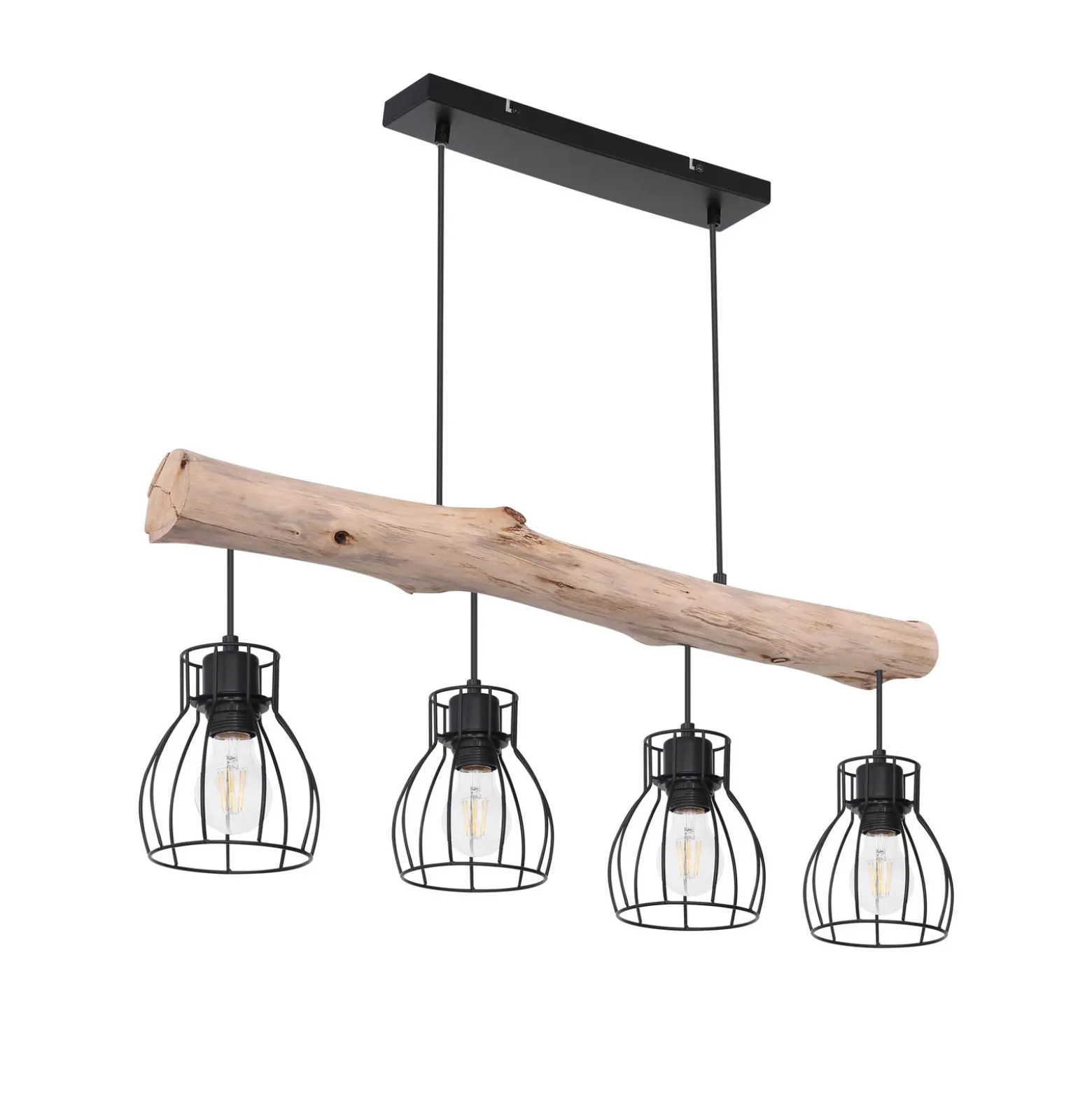 Lámpara colgante Mina, longitud 83 cm, negro/marrón, 4 luces.