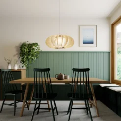 Lámpara colgante Modern A L con láminas de madera, Ø 60 cm