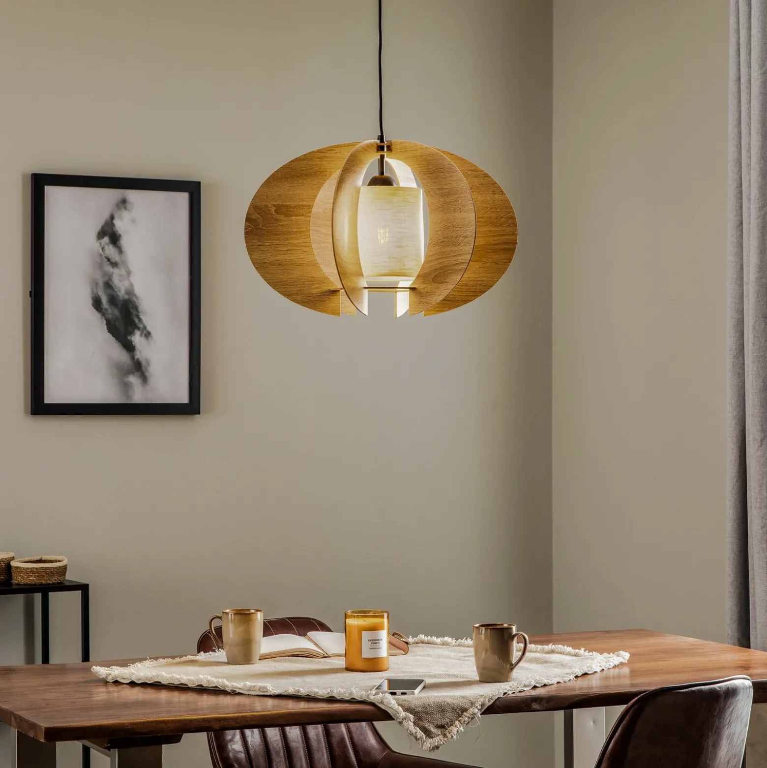 Lámpara colgante Modern C M con láminas de madera Ø 50 cm