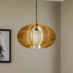Lámpara colgante Modern C M con láminas de madera Ø 50 cm