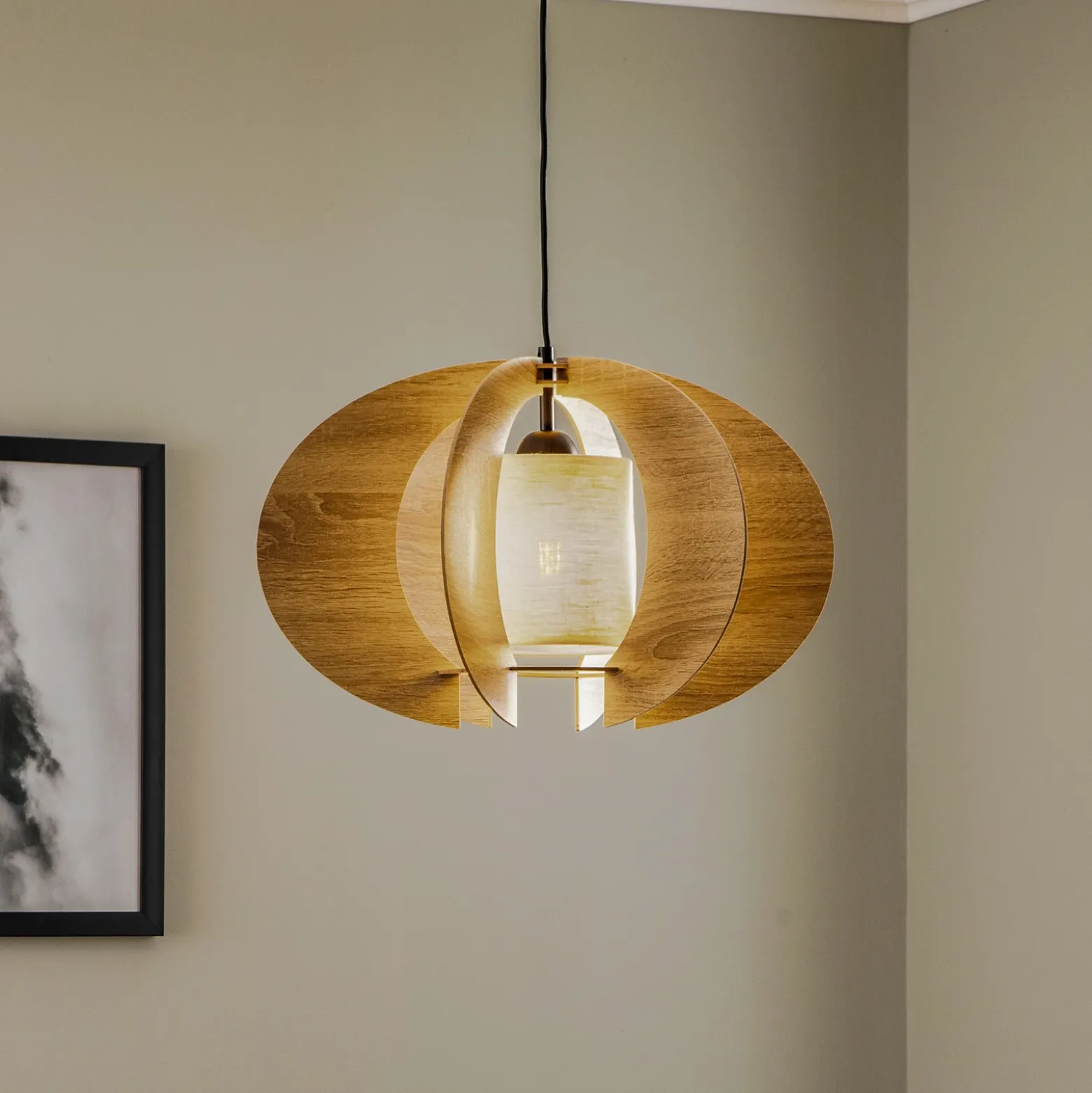 Lámpara colgante Modern C M con láminas de madera Ø 50 cm