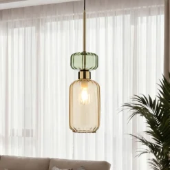 Lámpara colgante Molly, ámbar/dorado, 1 luz, cristal, Ø 12 cm