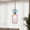 Lámpara colgante Molly, rosa/dorado, 1 luz, cristal, Ø 12 cm