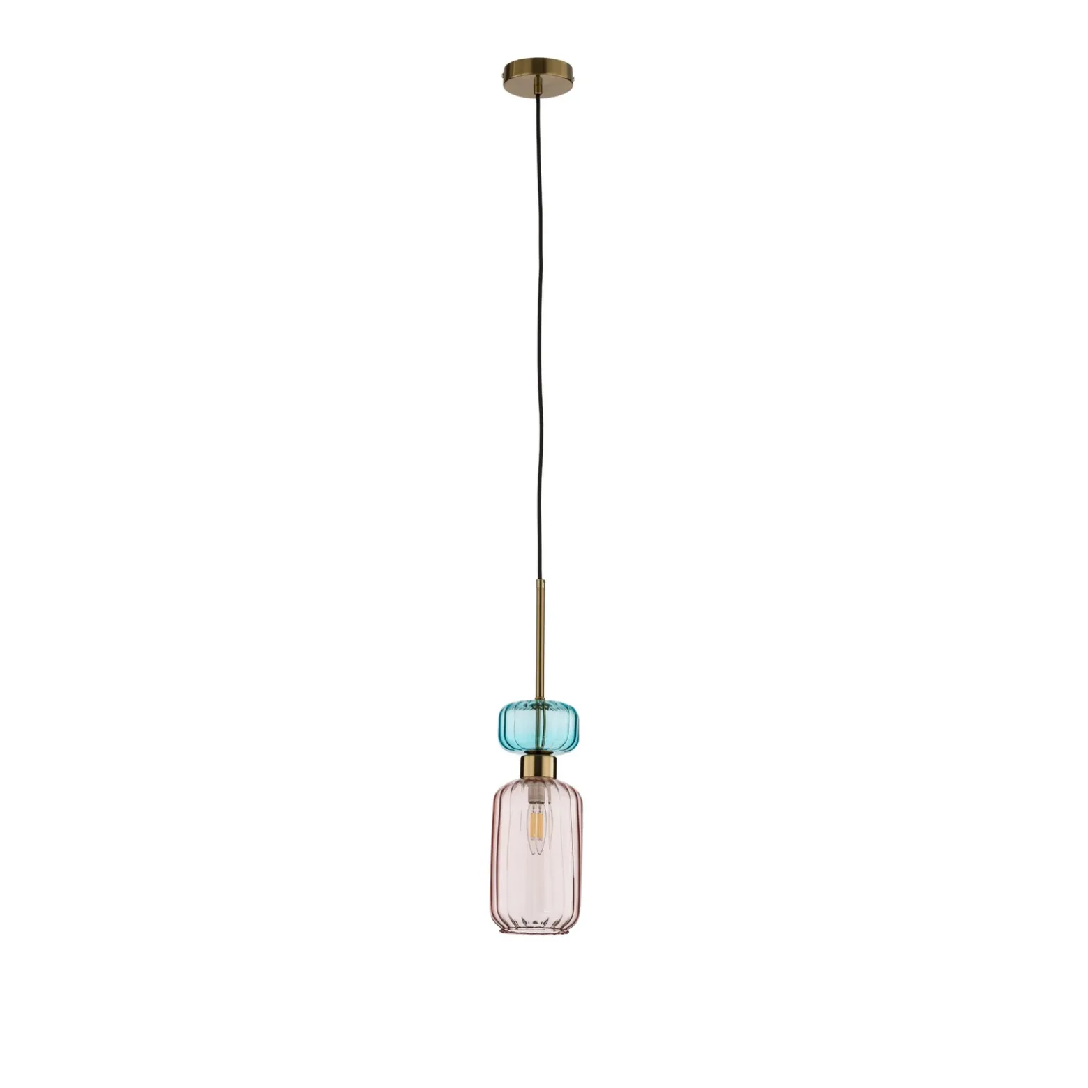 Lámpara colgante Molly, rosa/dorado, 1 luz, cristal, Ø 12 cm