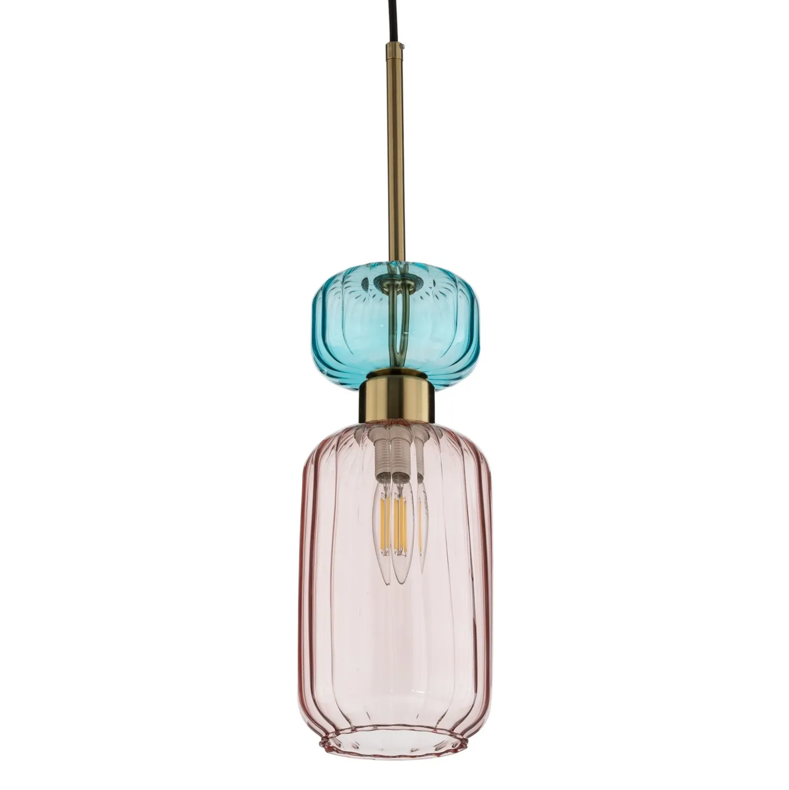 Lámpara colgante Molly, rosa/dorado, 1 luz, cristal, Ø 12 cm