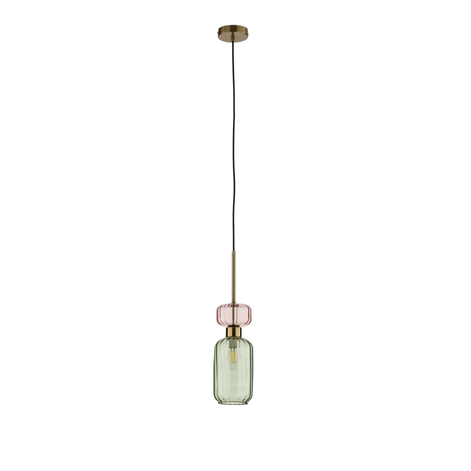 Lámpara colgante Molly, verde/dorado, 1 luz, cristal, Ø 12 cm