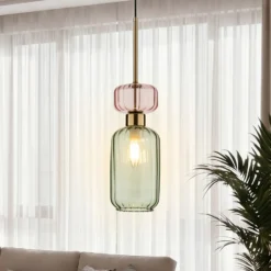 Lámpara colgante Molly, verde/dorado, 1 luz, cristal, Ø 12 cm