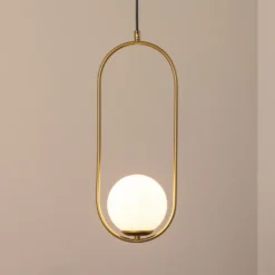 Lámpara colgante Mudoni, dorada/blanca, cristal, metal, E27