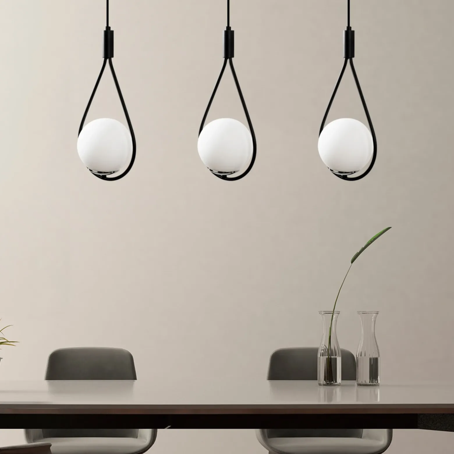 Lámpara colgante Mudoni MR-939 3 luces lineal negro/vidrio ópalo