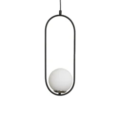 Lámpara colgante Mudoni, negro/blanco, vidrio, metal, E27