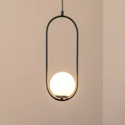 Lámpara colgante Mudoni, negro/blanco, vidrio, metal, E27