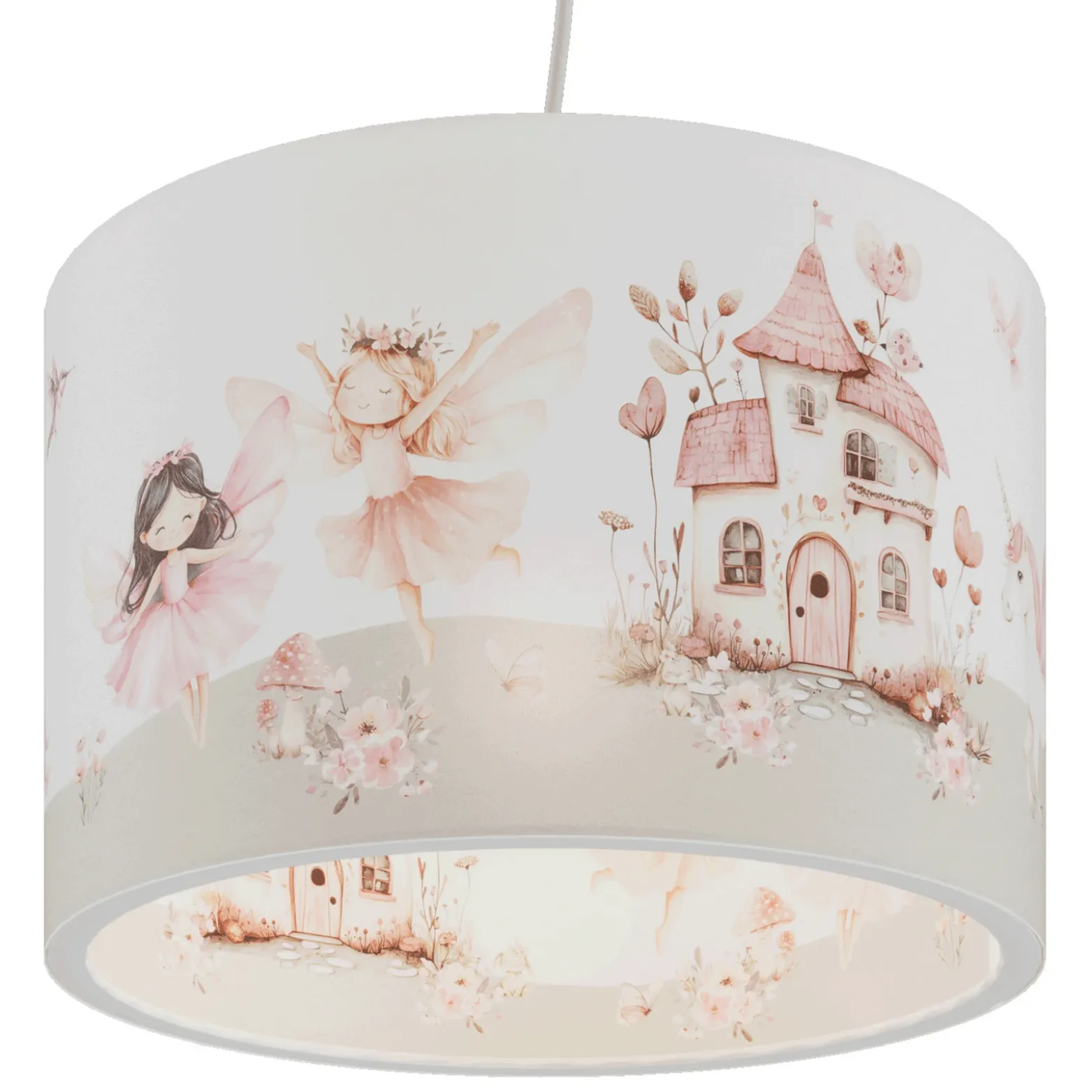 Lámpara colgante «Mundo de las hadas», blanca/rosa, Ø 38 cm, plástico