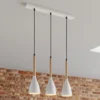 Lámpara colgante Muza, 3 luces, blanco/madera clara