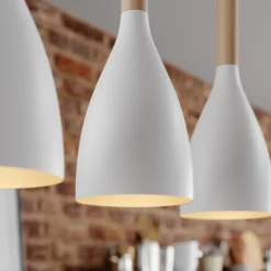 Lámpara colgante Muza, 3 luces, blanco/madera clara