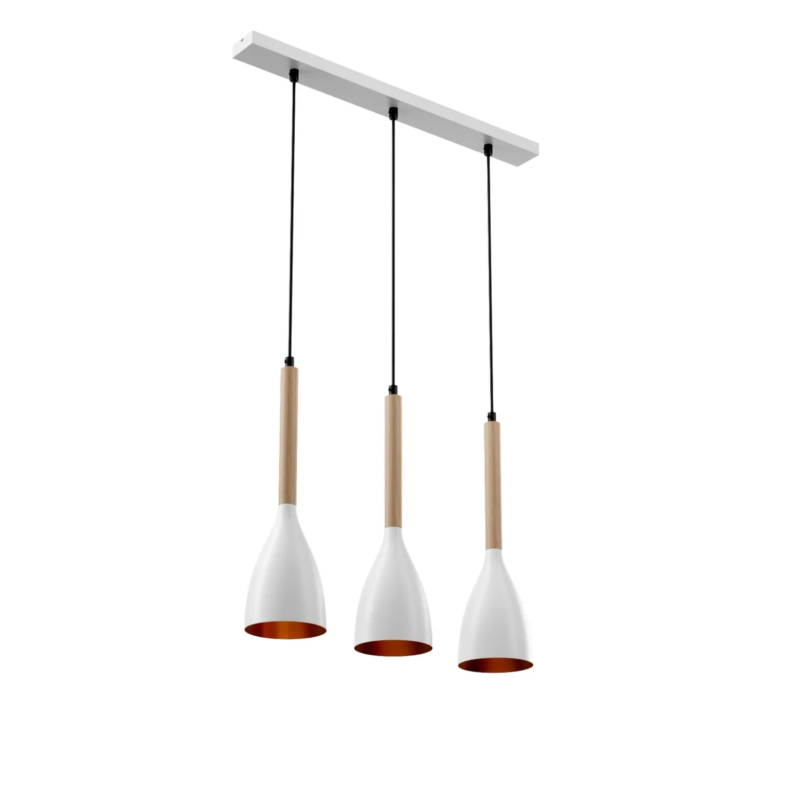 Lámpara colgante Muza, 3 luces, blanco/madera clara