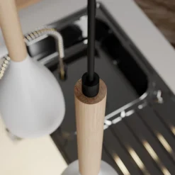 Lámpara colgante Muza, 3 luces, blanco/madera clara