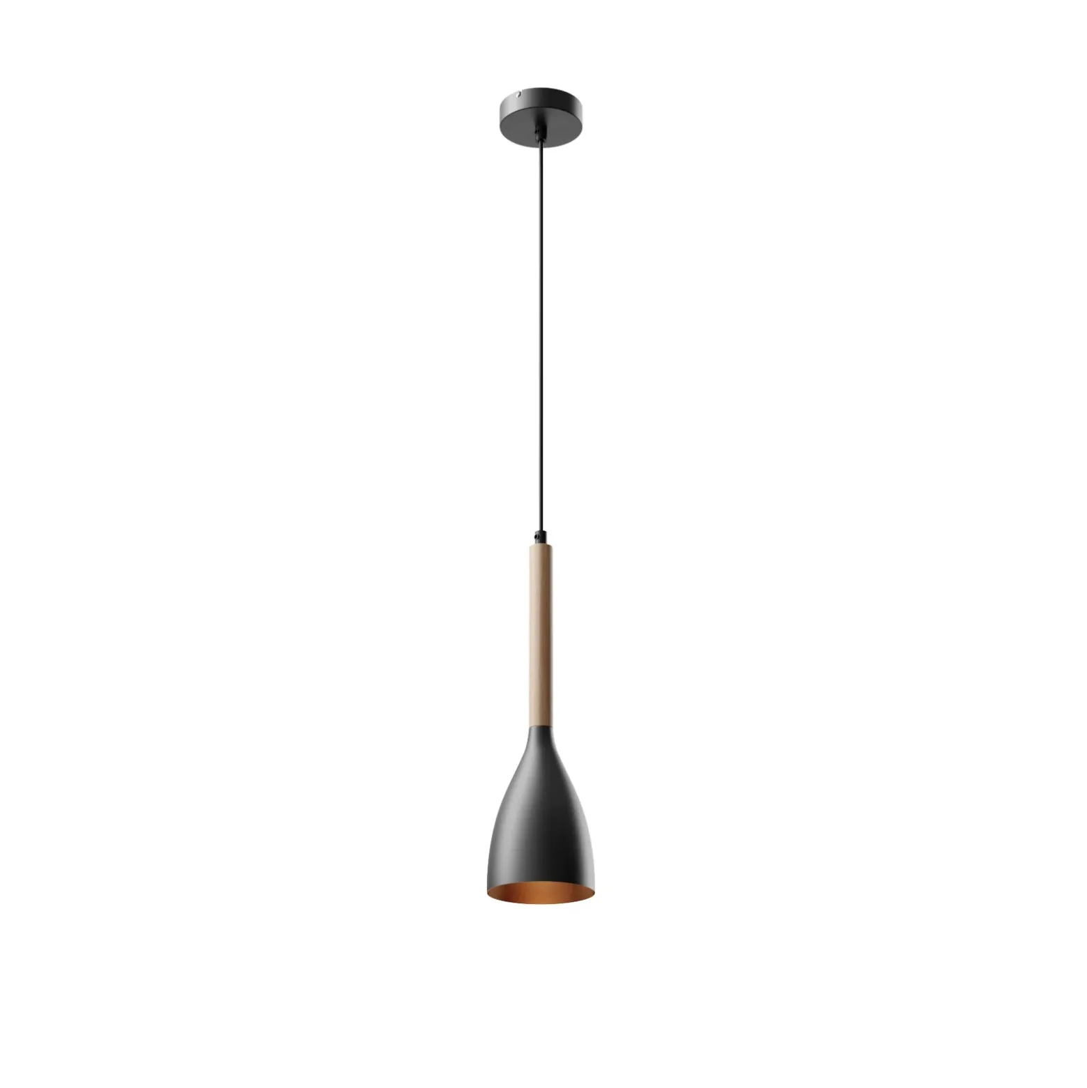 Lámpara colgante Muza, negro/madera clara, Ø 11 cm