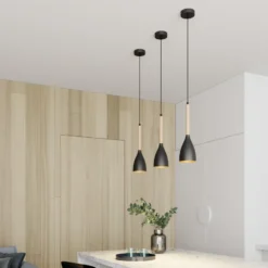 Lámpara colgante Muza, negro/madera clara, Ø 11 cm
