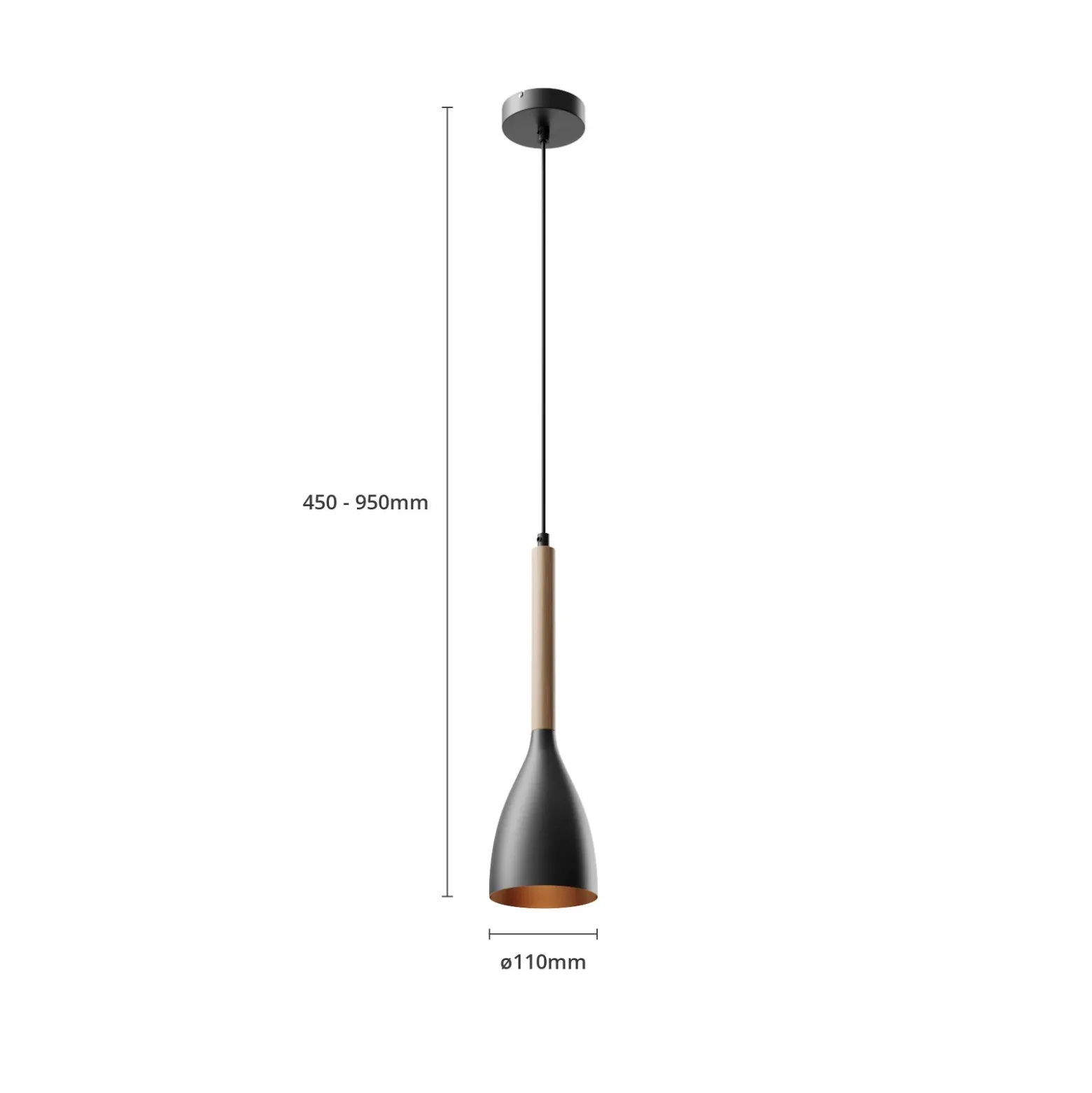 Lámpara colgante Muza, negro/madera clara, Ø 11 cm