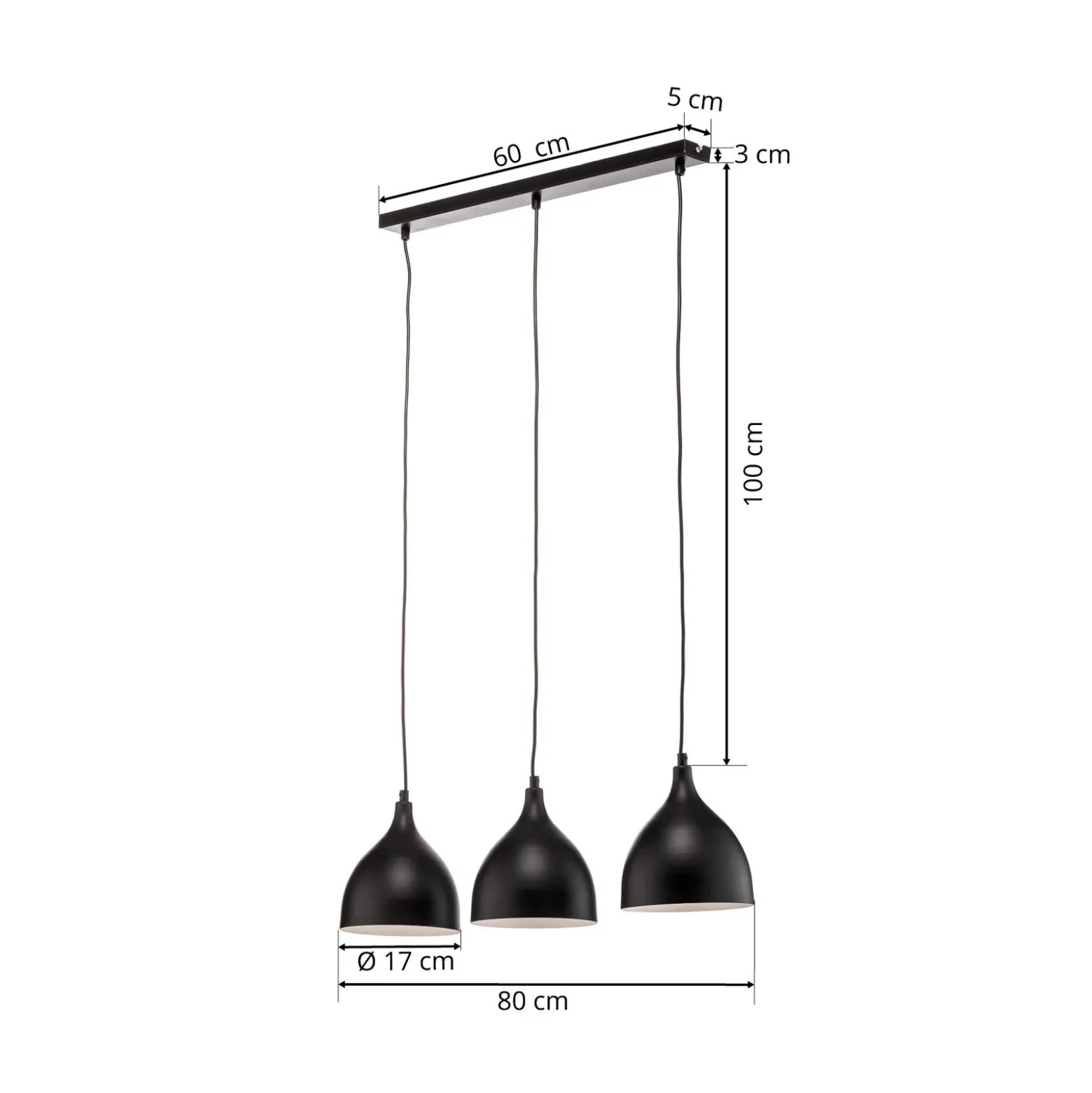 Lámpara colgante Nanu, negro, acero inoxidable, 3 luces