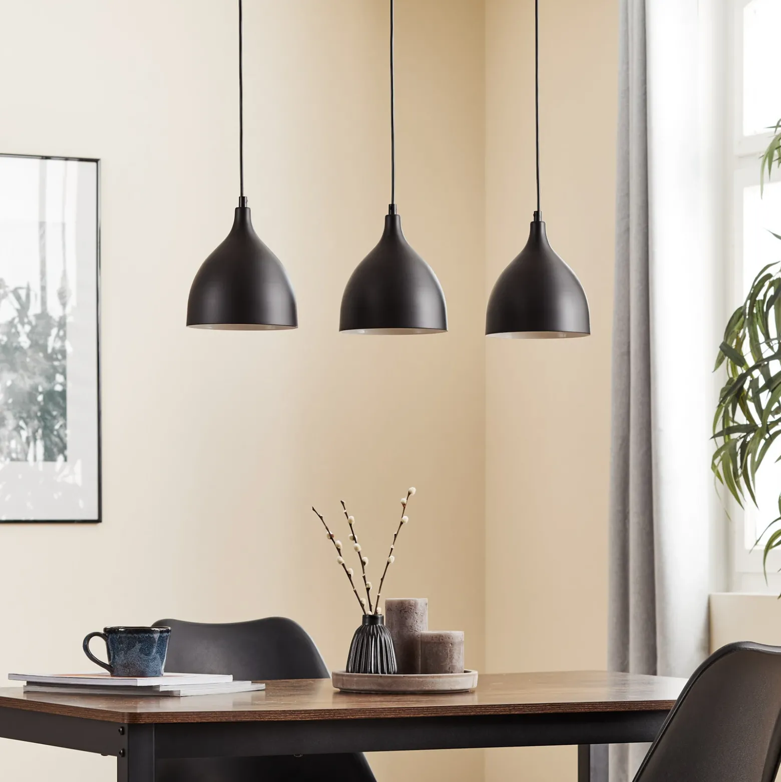 Lámpara colgante Nanu, negro, acero inoxidable, 3 luces