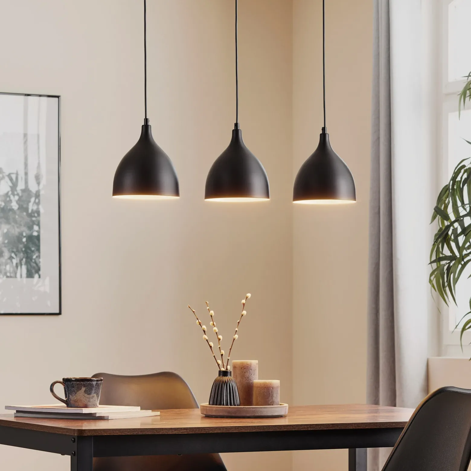 Lámpara colgante Nanu, negro, acero inoxidable, 3 luces
