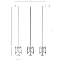 Lámpara colgante Neptuna gris/negra, 76 cm, 3 luces, lineal